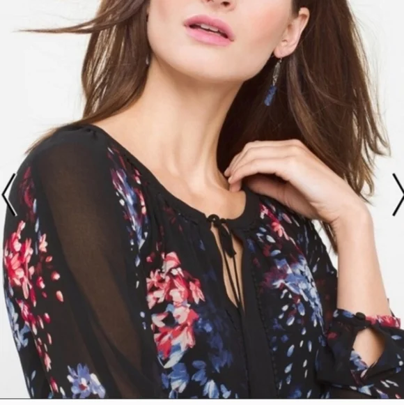 Women's White House Black Market Black Long Sleeve Floral Print Dress Size 10 - Picture 2 of 8